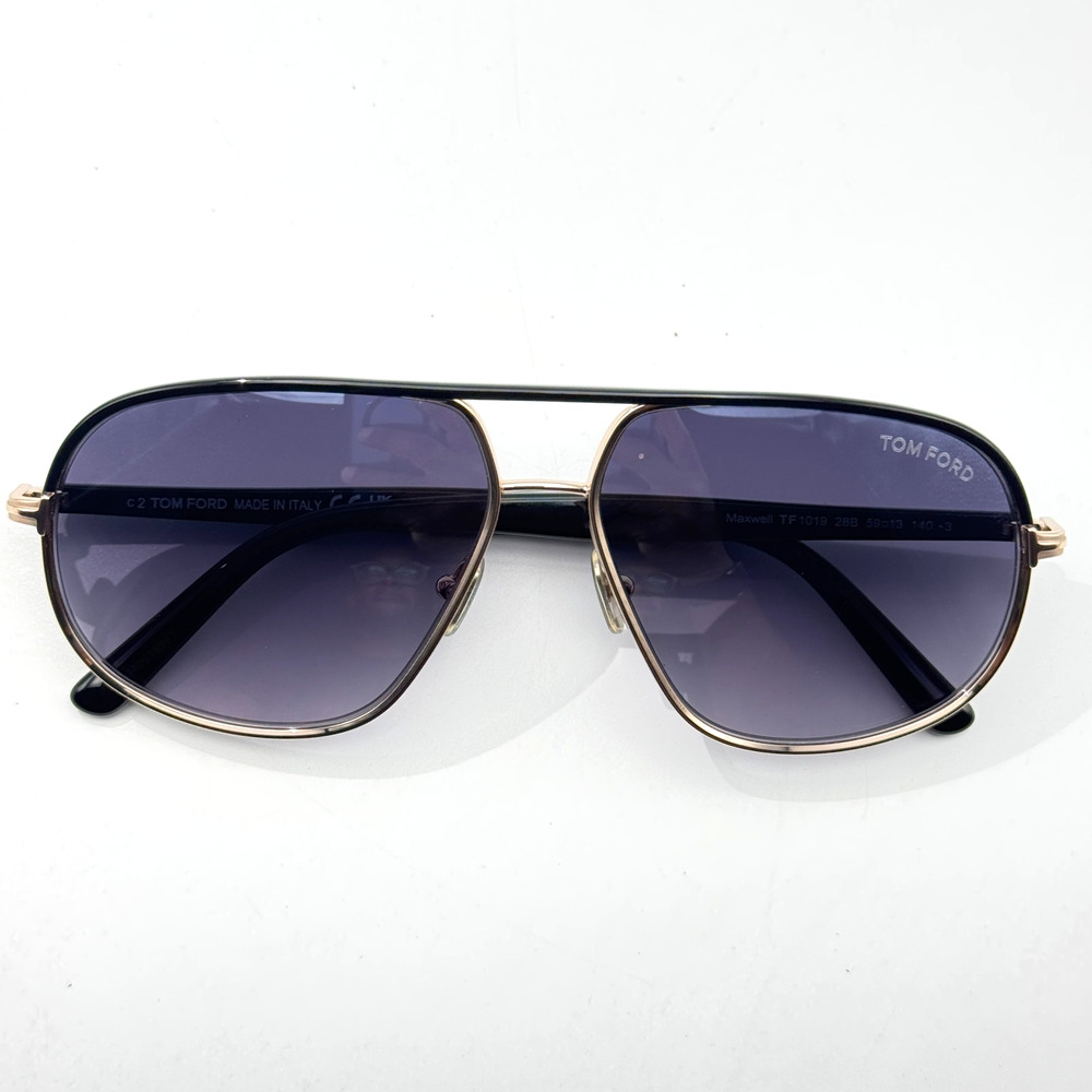 Tom Ford Sunglasses Maxwell TF1019 28B Black Gold Aviator Frame Gray Gradient